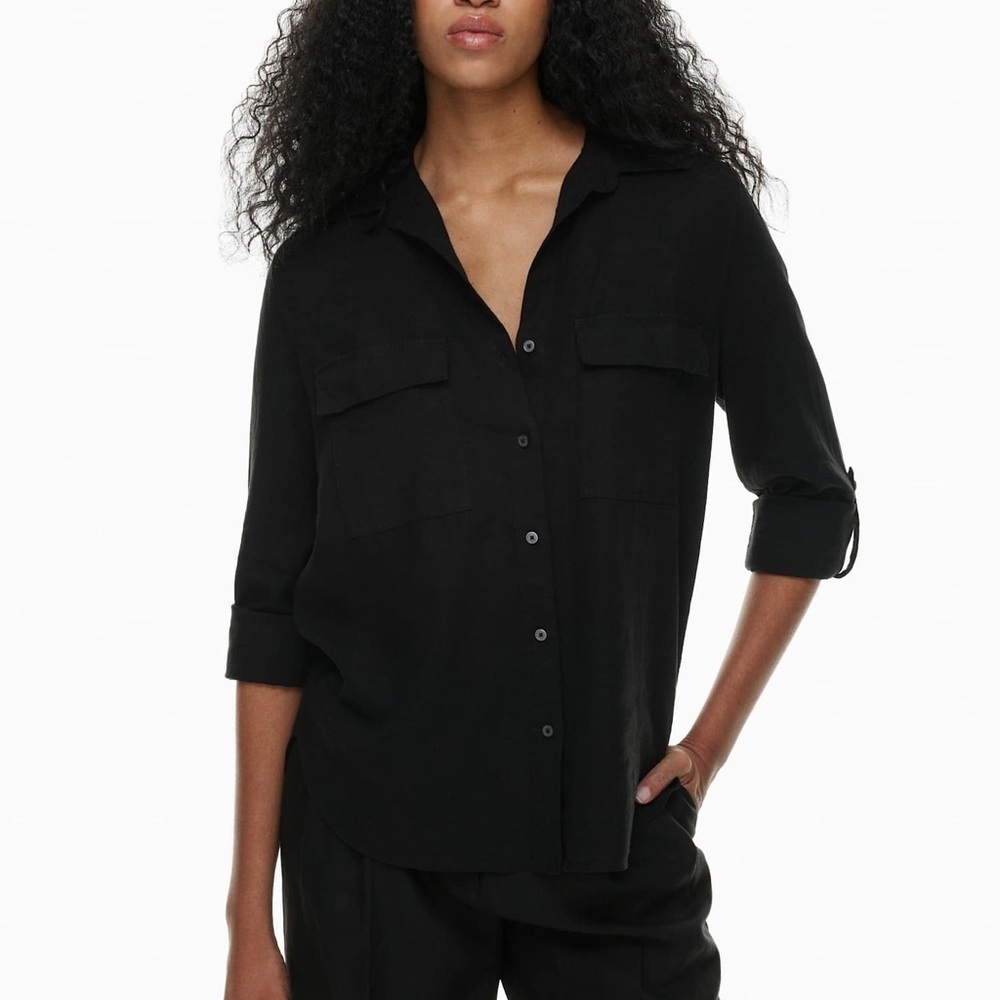 Aritzia Babaton Utility Linen Shirt Size Xl In Black Summer Relaxed Minimalist